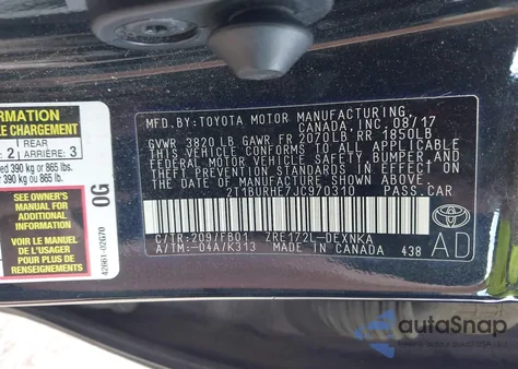 2018 Toyota Corolla Le из США, поврежденный, VIN 2T1BURHE7JC970310